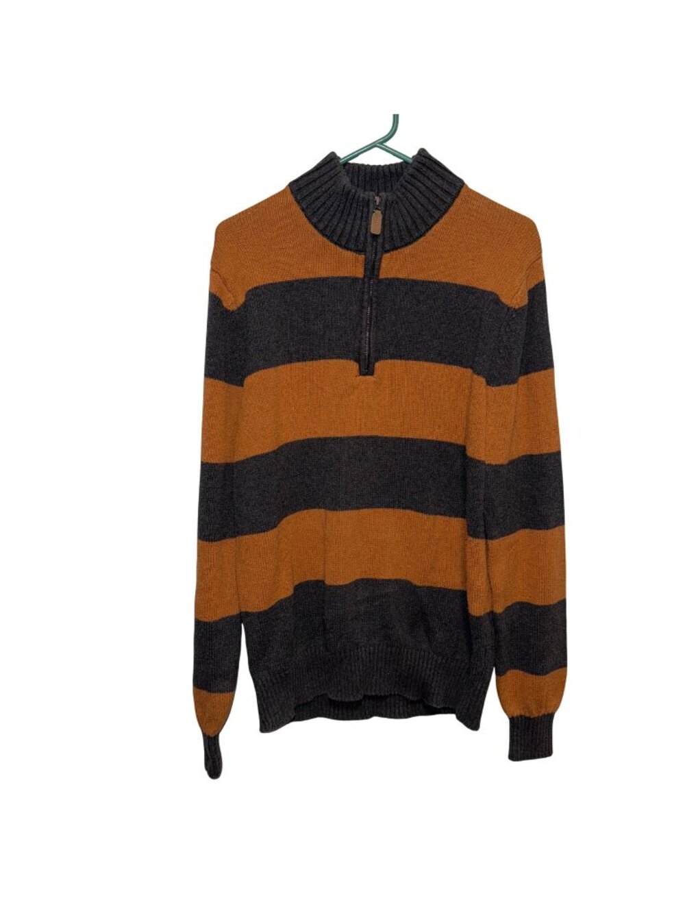 St. Johns Bay Mens Half-Zip Sweater Striped M Cotton Orange/Gray